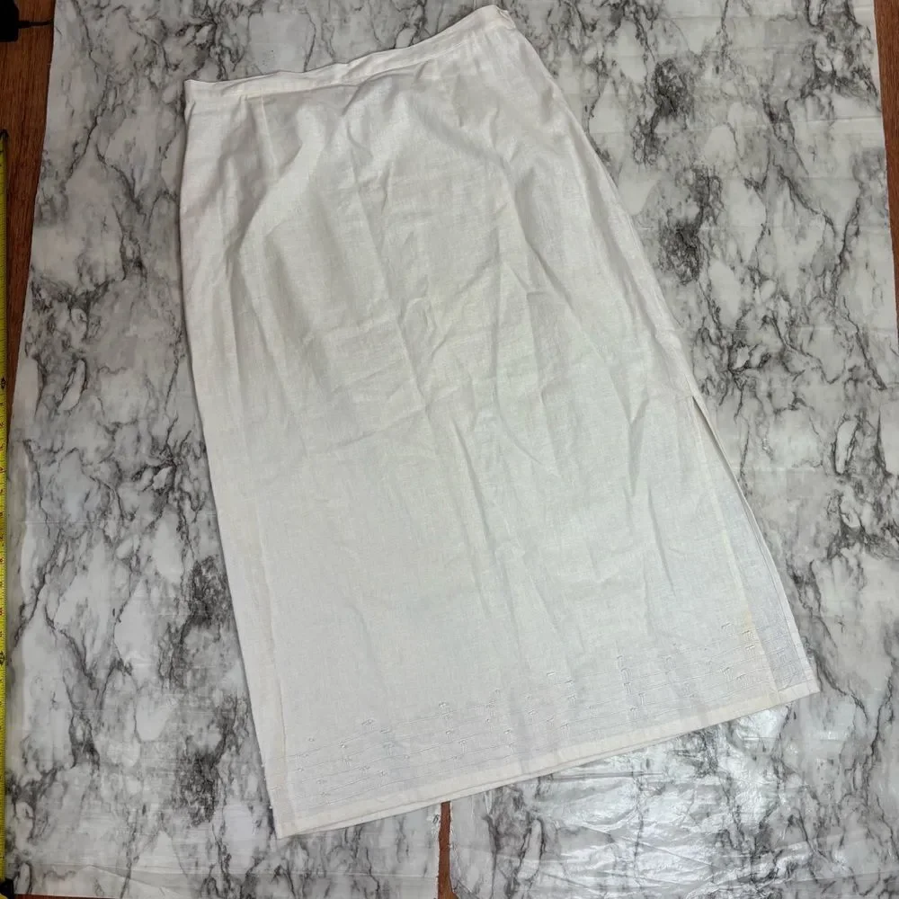 Vintage Sag Harbor Linen Blend White Midi Skirt Beaded detail size 16 stretch